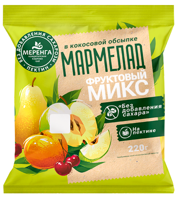 №1 Меренга Мармелад без сахара в кокосовой обсыпке Фруктовый микс, 220г   в Бугульме