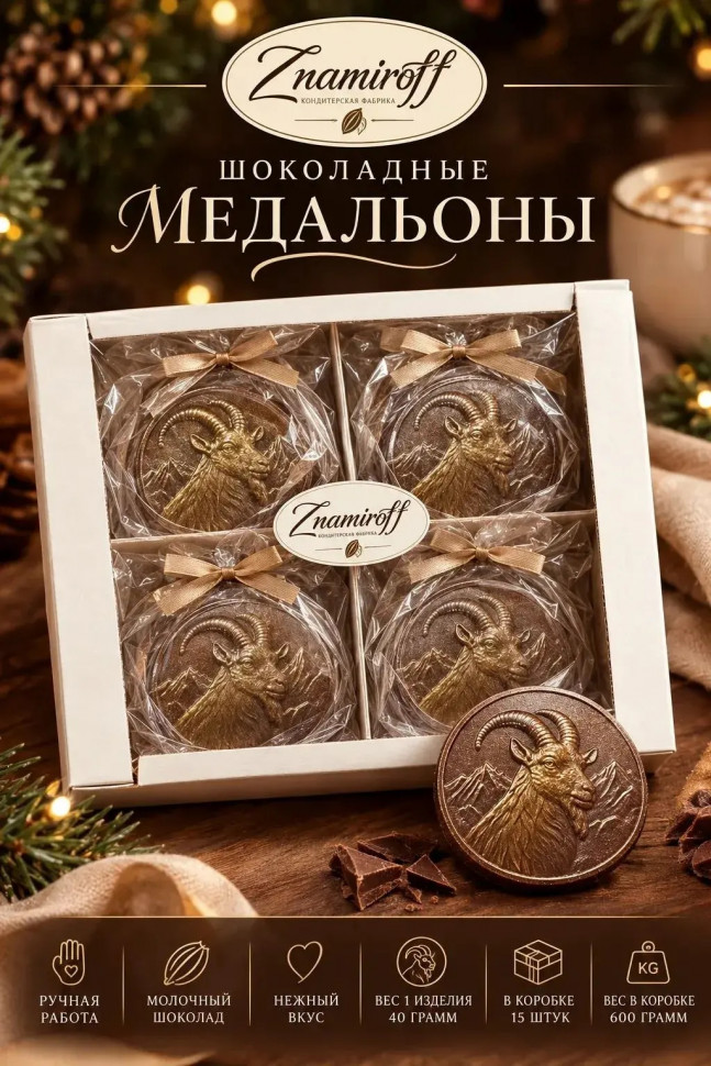  Фигурный шоколад Медальоны Козлики(15шт по 40г) в Бугульме